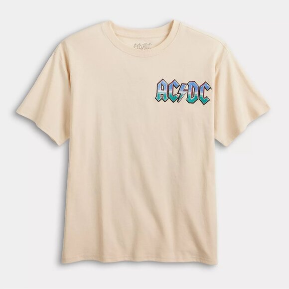 New! AC/DC Rock Band Embroidered T-Shirt Double-Sided Boyfriend Tee - Picture 2 of 4